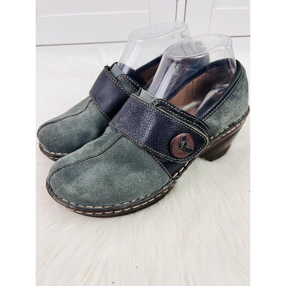SoftSpots Womens Blue Leather Pillowtop Comfort Clogs Shoes Size 8M